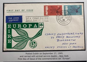 1965 Dublin Ireland First Day Airmail Cover FDC To New York Europa Issue