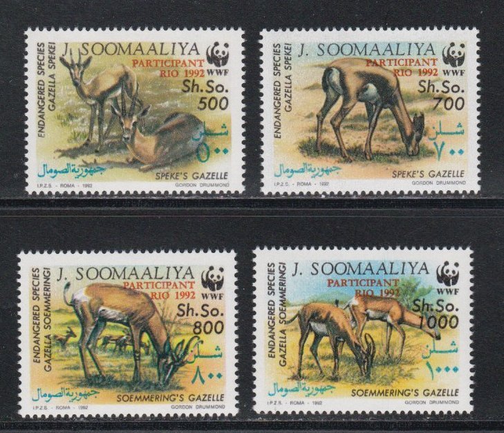 Somalia # 629-632, WWF - Gazelle Stamps Overprinted, Mint NH, 1/2 Cat.