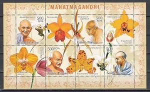 Guinea Bissau, Mi cat. 3421-3424 A. Mahatma Gandhi and Orchids sheet.