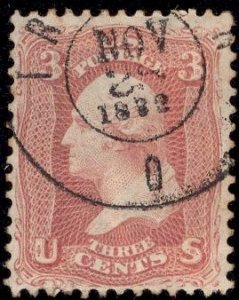 US Stamp #65 3c Rose Washington USED SCV $3
