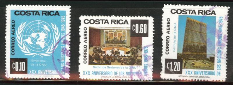 Costa Rica Scott C646-648 used 1975 UN Airmail set