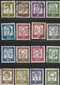 Germany 1961 Potrraits SC#824-839 Used Full set Cat Val 5.10