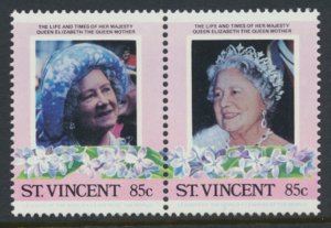 St. Vincent  SC# 862a-b  MNH Queen Mother se-tenant pair 1985 see detail & scan