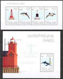 Togo 2013 Marine Life Dolphins Lighthouses Sheet + S/S MNH