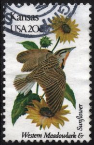 SC#1968A 20¢ State Birds & Flowers: Kansas; Perf 11¼ x 11 (1982) Used