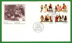 1990 #1274-1277 FDC Cultural Treasures - Dolls Plate Block, Cachet, Spl.Cancel