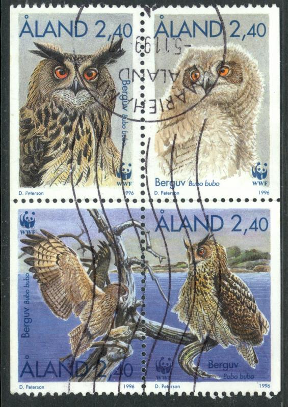 ALAND ISLANDS 1996 WWF OWLS Booklet Stamps Set Sc 122-125 VFU