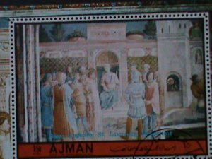 ​AJMAN-1972 FAMOUS ANCELICO PAINTING- ST. LAWRANCE JUDGEMENT--CTO S/S VF