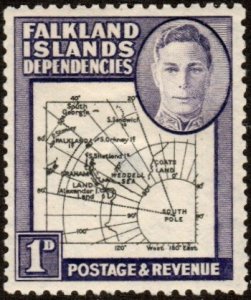 Falkland Islands 1L2 - Mint-H - 1p George VI / Map (1946) (cv $1.30)