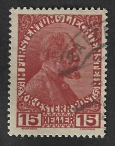 Liechtenstein Scott #7 Used 15h Prince Johann II stamp 2017 CV $2.00