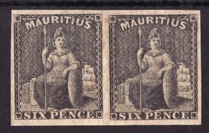 MAURITIUS 1859 Britannia 6d dull purple-slate imperf pair.