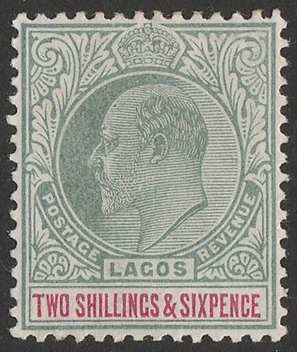 NIGERIA - LAGOS 1904 KEVII 2/6 green & carmine, wmk crown CA.