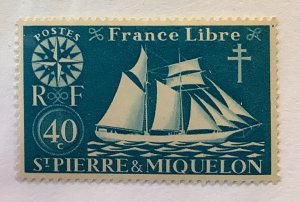 St Pierre et Miquelon 1942 Scott 304 MH - 40c,  St Malo Fishing Schooner