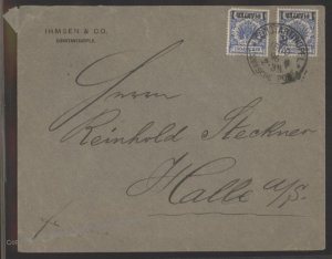 German 1896 Turkey Mi8 MeF Pair Cover Constantinople to Halle Germany 112845