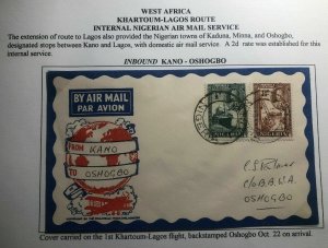 1936 Kano Nigeria First InBound Flight Airmail Cover FFC To Oshogbo Nigeria