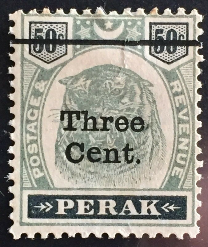 Malaya 1900 Perak Tiger 3c opt 50c ANTIQUE e in Cent MH SG#85a M2326