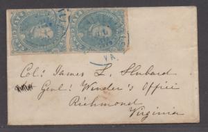 **CSA Cover, SC# 4b(Pair), Milky Blue, Charlottesville, VA, 7/30/1862