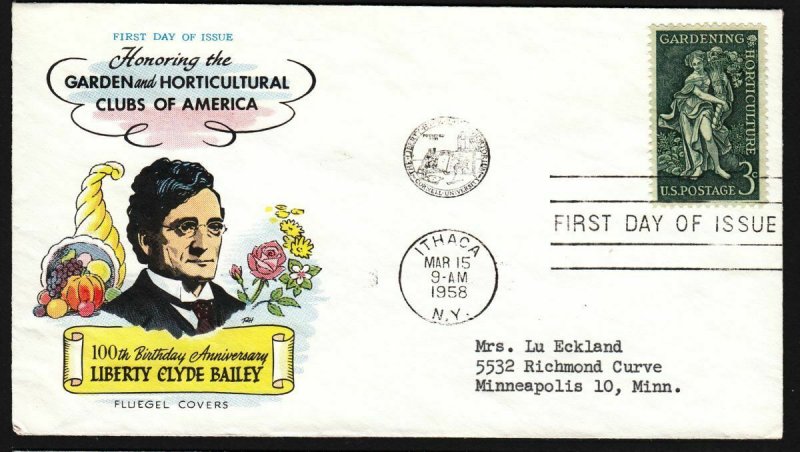 1958 Gardening Horticulture Sc 1100 FDC Fluegel Covers cachet