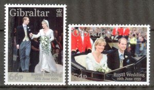 Gibraltar 1999 Wedding of Prince Edward and Sophie Rhys - Jones (2) set of 2 MNH