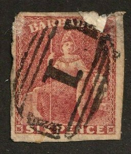 Barbados stamp #8, used, damage at top, 1859,  CV $140