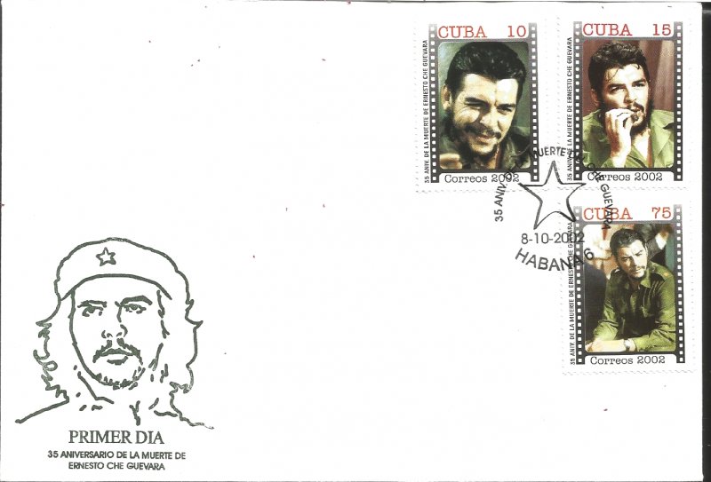 L) 2002 CARIBE, 35 ANNIVERSARY OF THE DEATH OF CHE GUEVARA, REVOLUTION, FDC