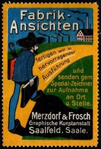 Vintage Germany Poster Stamp Merzdorf & Frosch Graphic Arts Institute Saalfeld