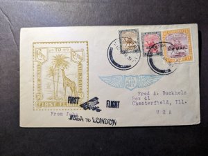 1931 Sudan Airmail First Flight Cover FFC Juba to Chesterfield IL USA