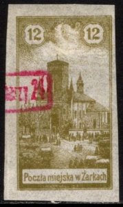 1918 Poland 12 Halerzy City Post Żarki Local Postage Stamp Reprint Imperf Unused