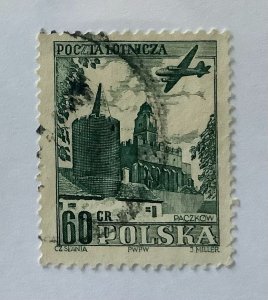 Poland 1954 Scott C35 used - 60g, plane over Paczkow castle, Luban