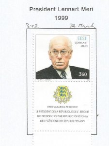 ESTONIA - 1999 - Pres. Lennart Meri - Perf Single Stamp - Mint Lightly Hinged