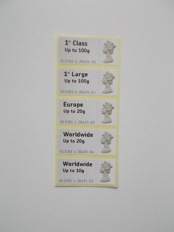 2008 Post & Go FS1/5 Strip of 5 Set T1 Large Print ex-Nixdorf Machine Birmingham