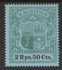 MAURITIUS 1900 ARMS 2R50 WMK CROWN CA SIDEWAYS 