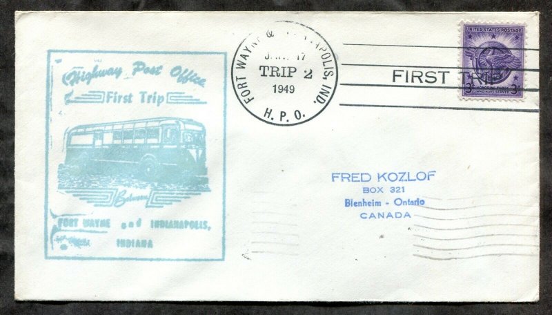 d55 - HPO Cover 1949 First Trip FORT WAYNE and INDIANAPOLIS Ind