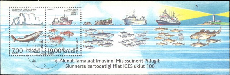 Greenland #402a, Complete Set, Souvenir Sheet Only, 2002, Ships, Marine Life,...