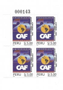 PERU 1995 ANDEAN DEVELOPMENT CORPORATION 25TH ANNIVERSARY BLOCK OF 4 MINT NH
