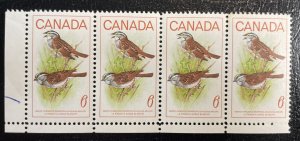 Canada #496 MNH Strip of 4: Throated Sparrow Bird 1969