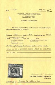 US Scott #523 Mint, Superb, Hinged, PFC, PSE (Graded 85J)