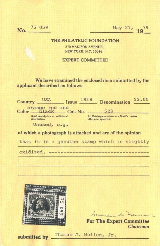 US Scott #523 Mint, Superb, Hinged, PFC, PSE (Graded 85J)