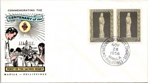 Philippines FDC 1956 - Centenary Feast of Sacred Heart - 2x5c Stamp - F43272