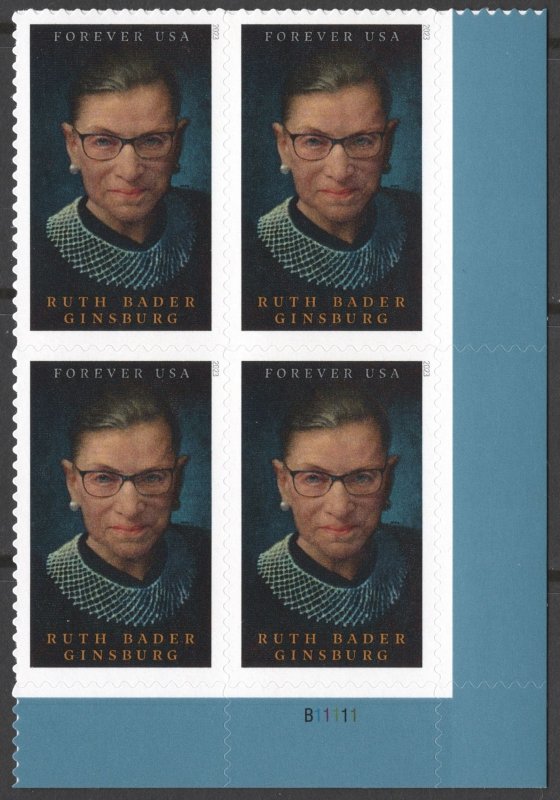 SC#5821 (Forever) Ruth Bader Ginsburg Plate Block: LR #B11111 (2023) SA