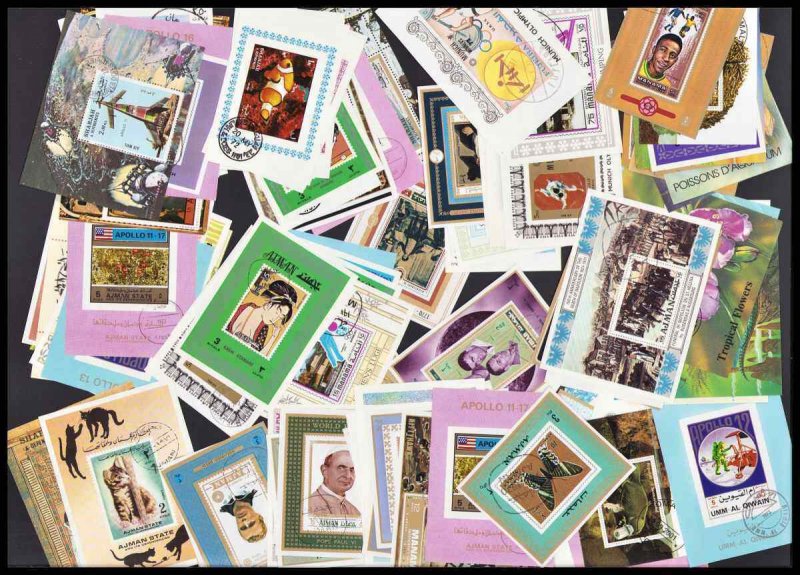 100 Topical Souvenir Sheets All Different Used