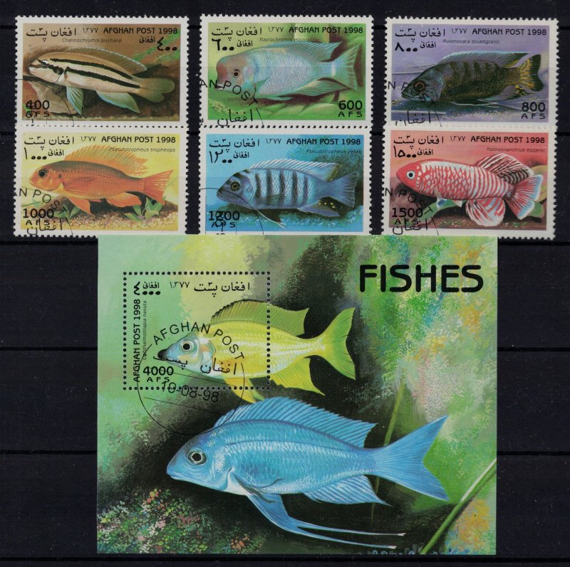 AFGHANISTAN 1998 - Fishes / complete set + minisheet