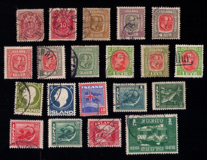 Iceland Used Selection of Stamps 20 Total 1876-1945 F-VF