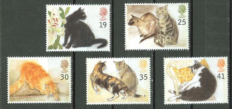 Great Britain # 1586-90  Cats     (5) Mint NH