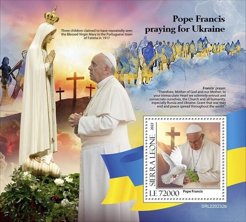 Sierra Leone - 2022 Pope Francis Praying for Ukraine - Souvenir Sheet SRL220232b