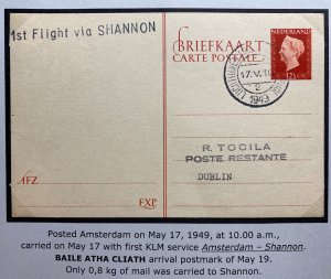 auditie Ervaren persoon Bevestigen 1949 Amsterdam Netherlands First Flight Postcard Cover To Dublin Ireland  KLM | Europe - Netherlands & Colonies, Stamp / HipStamp
