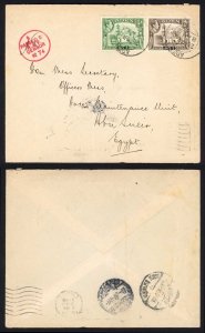 Aden KGVI 1/2 and 2a on RAF Censor cover to Egypt