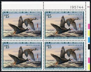 RW63, Mint VF NH $15 Duck Stamp Plate Block of Four Stamps - Face Value $60.00