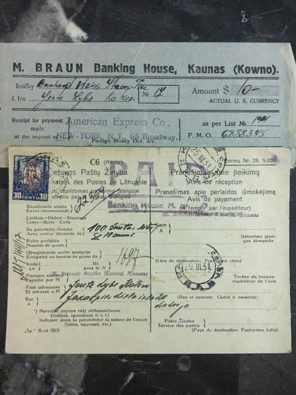 1931 Kaunas Lithuania Receipt Of Payment Cover Banking House