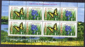 Lithuania 2009 Red Book Flowers Butterflies Mi.: 1021/2 Sheet MNH